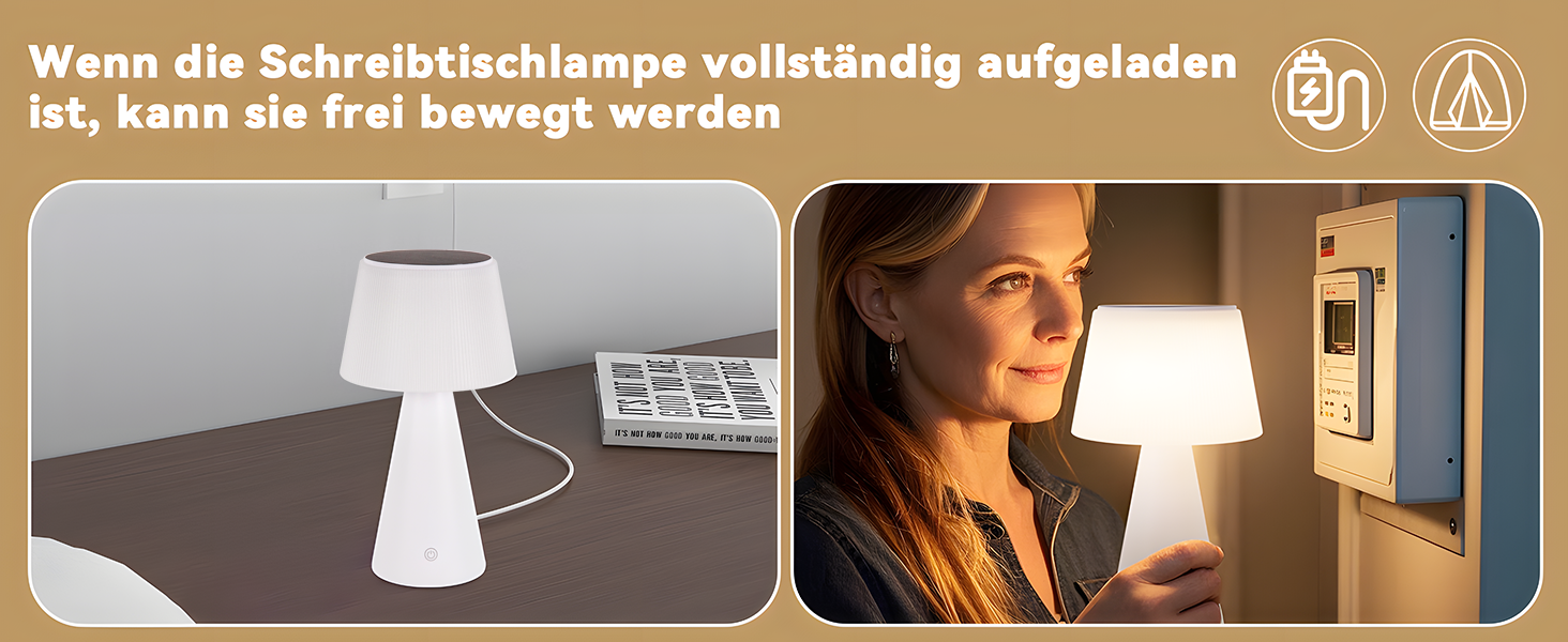 Настільна лампа акумуляторна LED 2 шт. з USB зарядкою, диммер, біла - для спальні, вітальні, вулиці