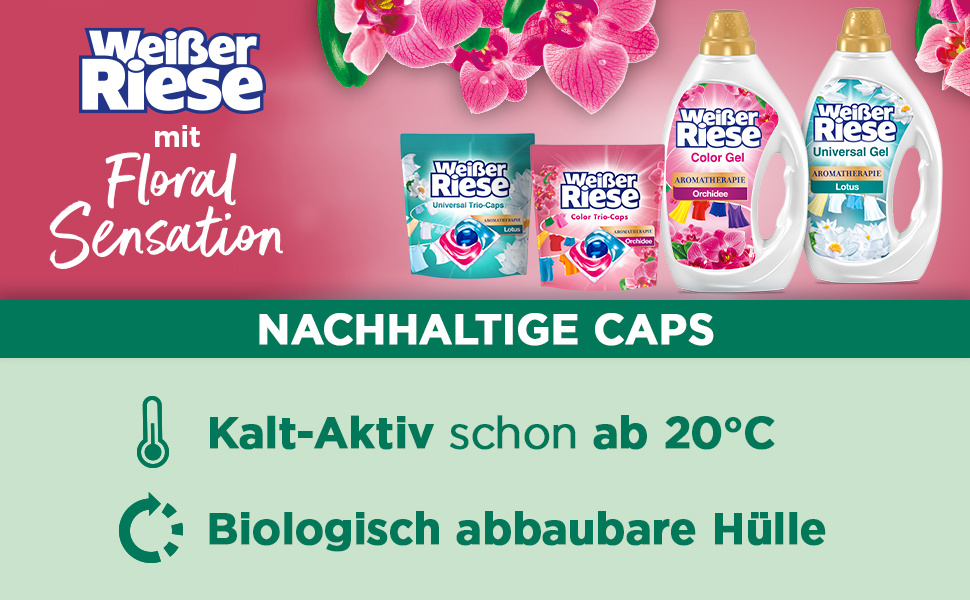 Капсули для прання кольорових речей Weißer Riese Trio-Caps Color, ароматерапія Орхідея, 120 шт