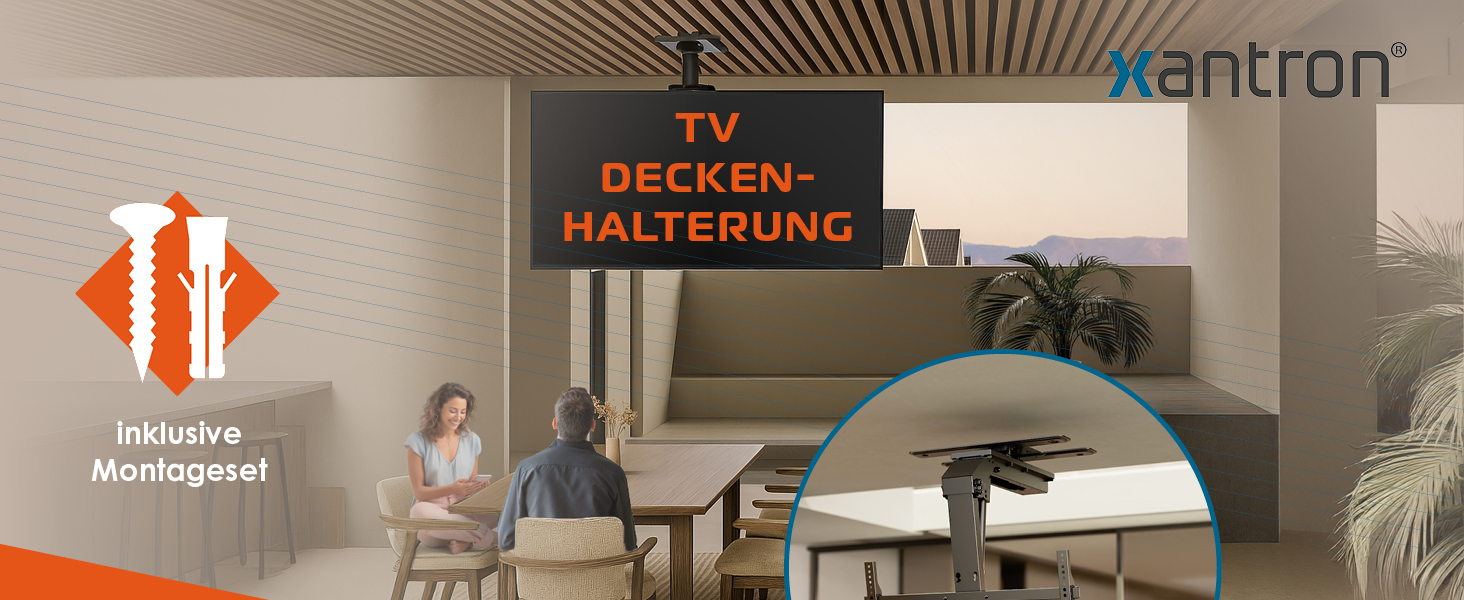 Xantron DEHA-600E Electric Tilting and Swivel TV Ceiling Mount - 32-75 Inch, Voice Control Remote Included