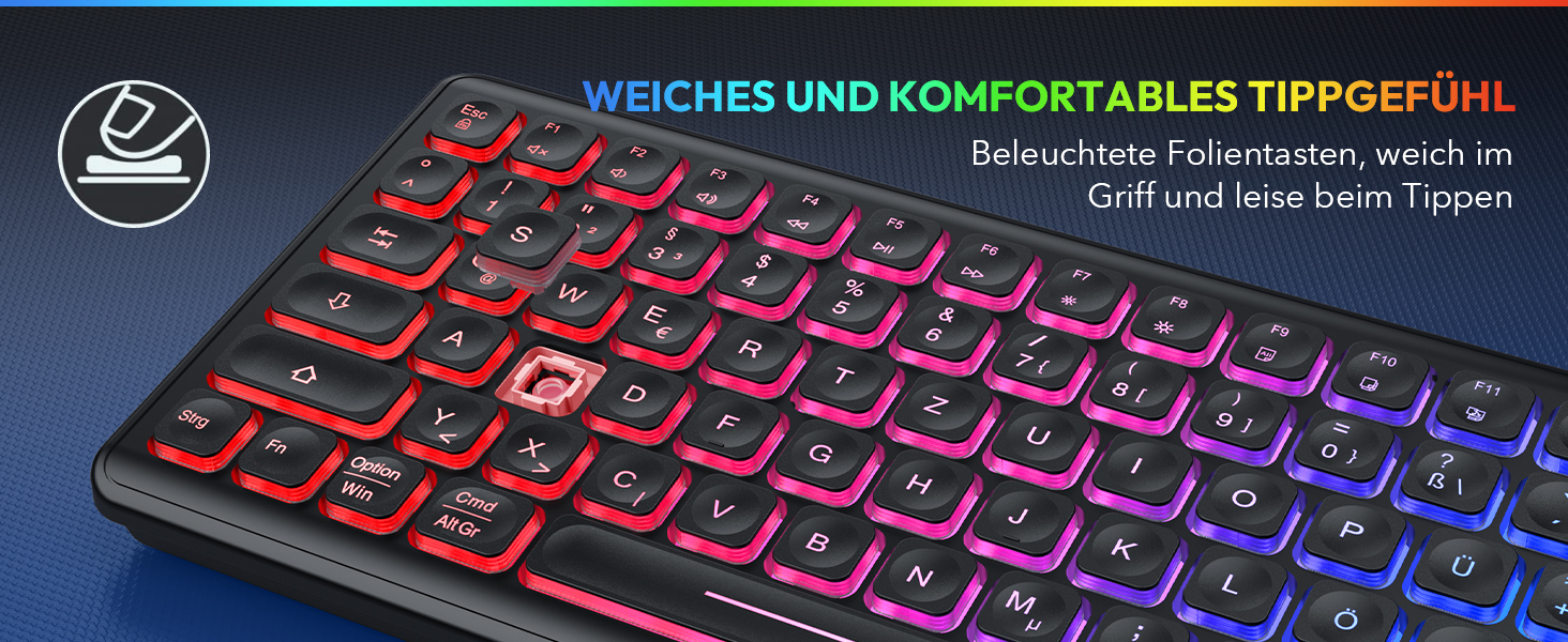 Бездротова клавіатура та миша з підсвічуванням, USB-C, тиха, для Mac/Windows/PC/Laptop, QWERTY (Чорний)