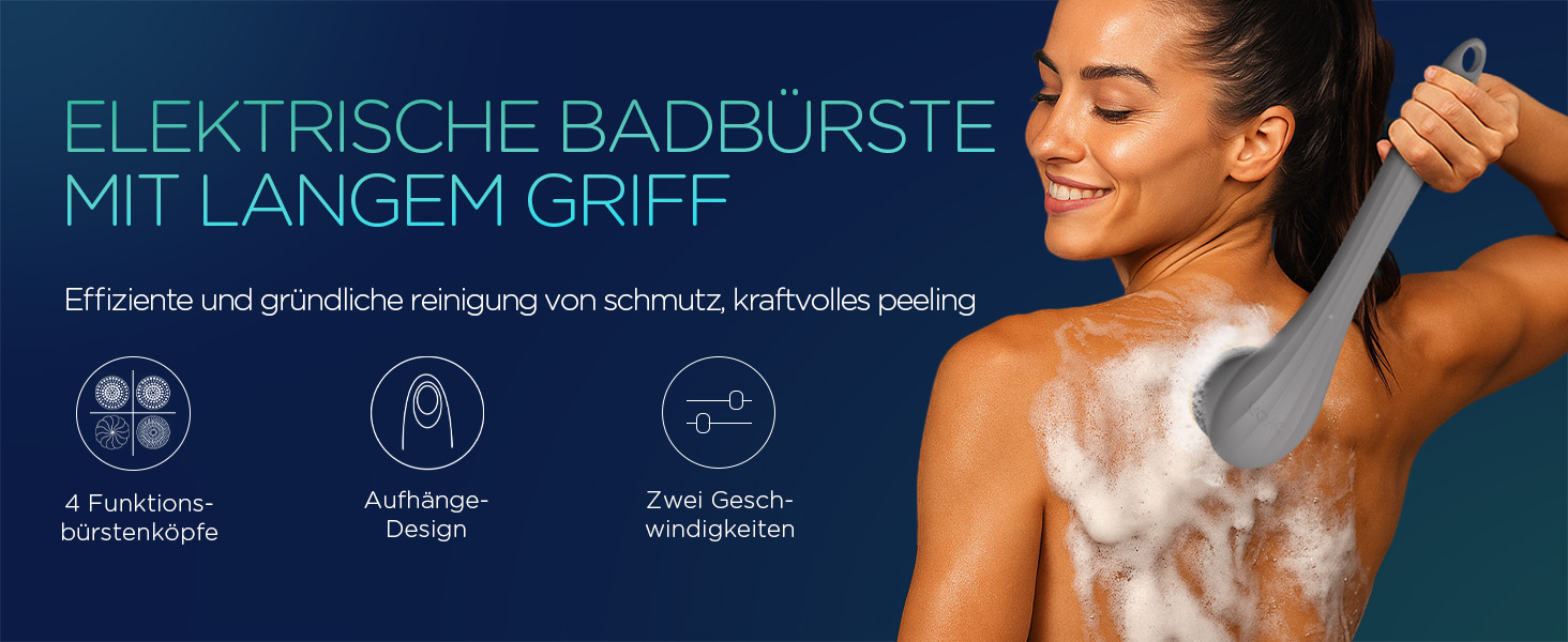 Електрична щітка для спини VOYOR BC300 (сіра): для скрабу та масажу тіла, водонепроникна, USB-зарядка