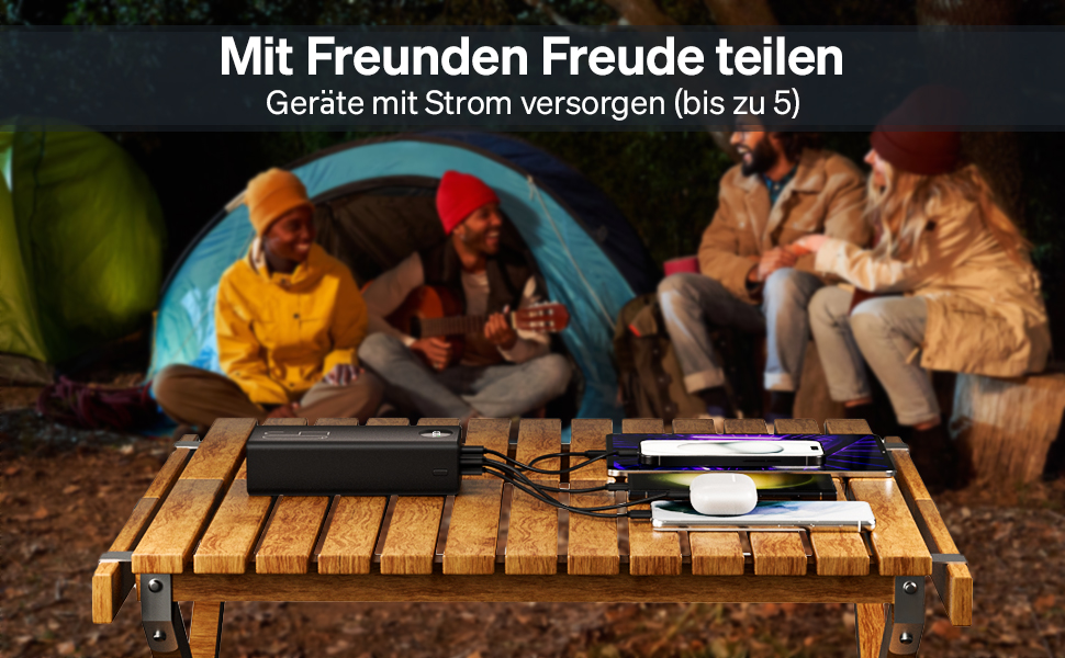 Портативний повербанк 50000 мАг з 5 виходами та 2 входами, швидка зарядка 22,5 Вт, ліхтарик, чорний