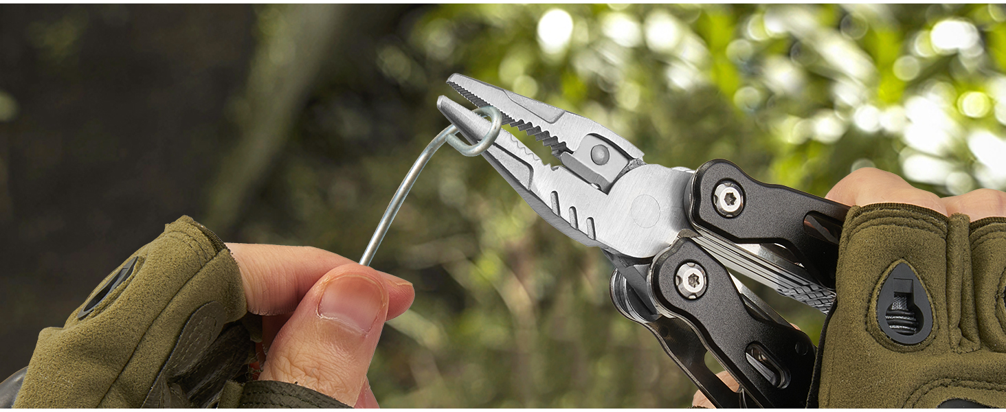 Morpilot Мультитул 25 в 1: багатофункціональний інструмент з нержавіючої сталі, 11 біт для шуруповерта, пліер, відкривачка для пляшок, карабін, з чохлом для кріплення до ременя