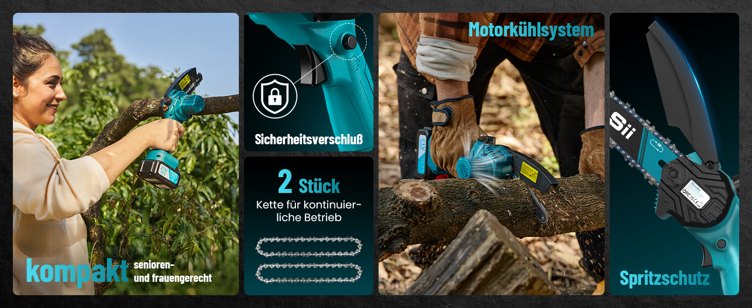 Акумуляторна міні-пила SEESII 6 дюймів з автоматичною подачею оливи та запасним ланцюгом | Акумуляторна ланцюгова пила для саду, стрижки гілок та різання деревини