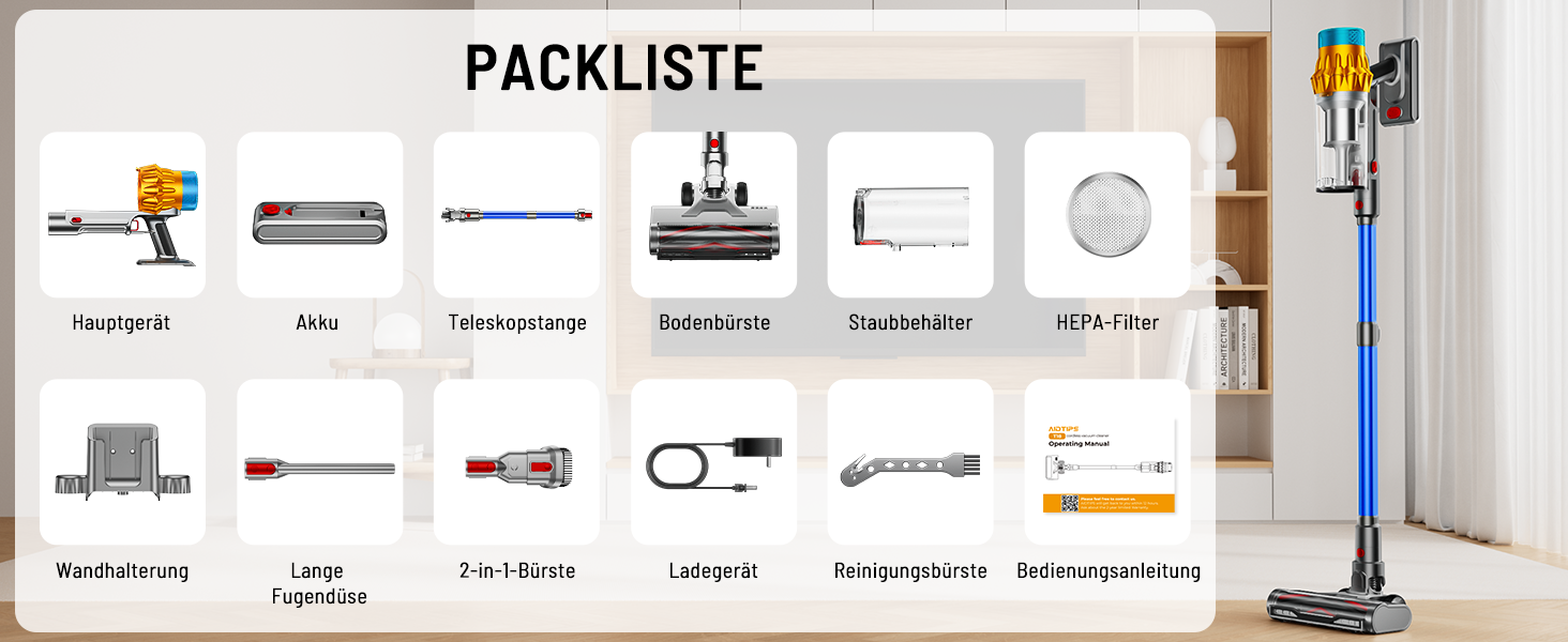 Бездротовий акумуляторний пилосос 600W з потужністю всмоктування 50KPA, 70 хвилин роботи, великий пилозбірник 1,8L, антизаплутана щітка, 8-рівнева фільтрація, підходить для твердих поверхонь, килимів та шерсті тварин, колір - блакитний
