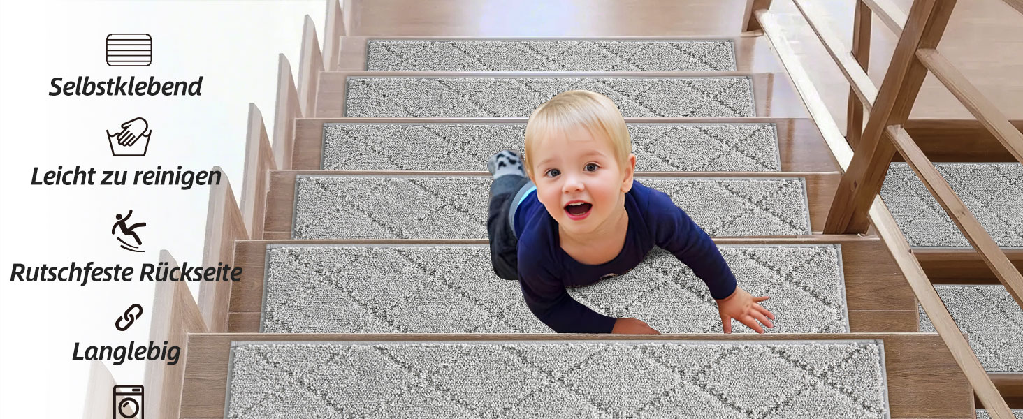 Ковзаючі сходи COSY HOMEER (4 шт.) 70x22 см, антиковзаючі, самоклеючі, машинне прання, 100% поліестер, TPE-підкладка, для дітей, літніх людей та домашніх тварин, сірі
