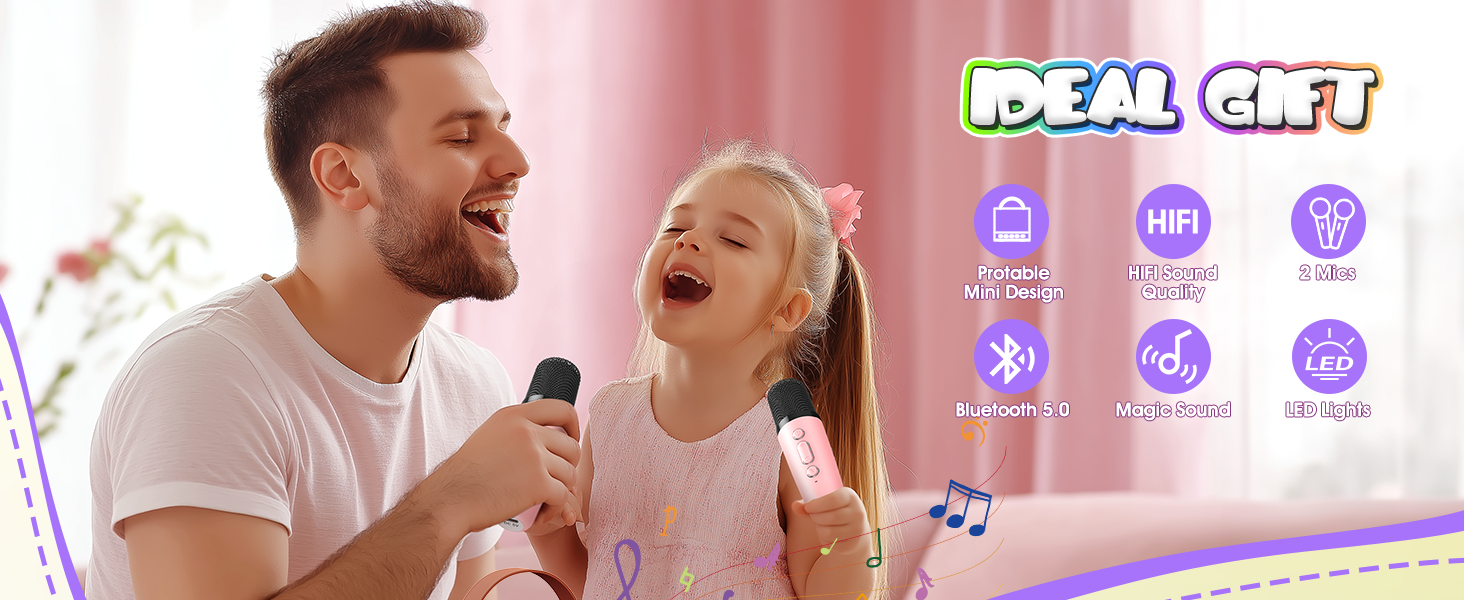Караоке машина для дітей 3-12 років Dislocati з 2 мікрофонами Bluetooth, рожевий єдиноріг. Портативна музична іграшка зі світлодіодним підсвічуванням для вечірок