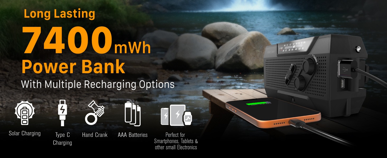 Радіо на сонячній енергії FosPower з живленням від акумулятора 10000mAh - радіо NOAA/AM/FM, USB/Solar/Ручний заряд, SOS-сигнал, ліхтарик для надзвичайних ситуацій (7400mWh, чорний)