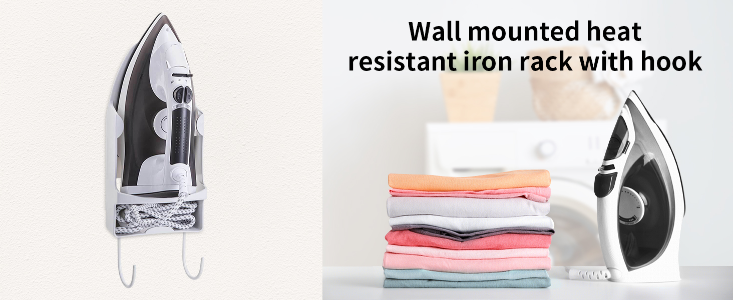 Підставка для праски Topyond на стіну, з гачками, стійка до нагрівання, для дому та готелів, аксесуар для електричного прасувального столу (біла)