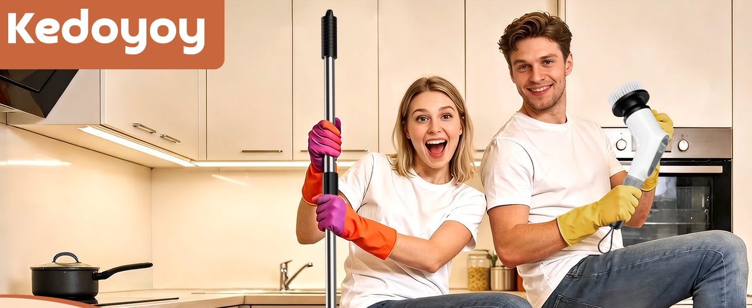 Електрична щітка для прибирання 8-в-1 з набором насадок, для ванної, кухні, авто, підлоги (червона)