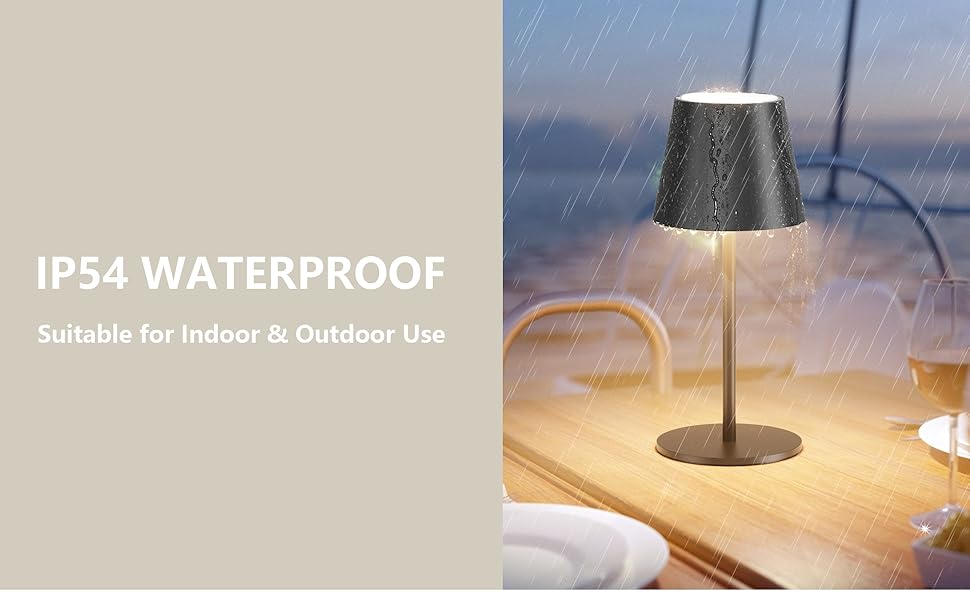 Світлодіодний акумуляторний настільний світильник 26 см, 5000mAh, IP54, чорний - кемпінговий ліхтар для ресторану, спальні, бару