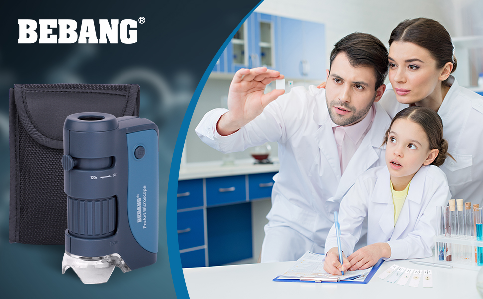 BEBANG Кишеньковий мікроскоп 60x-120x з LED-підсвічуванням, ручний міні-мікроскоп для дітей, студентів та дорослих, для мікробіологічних спостережень