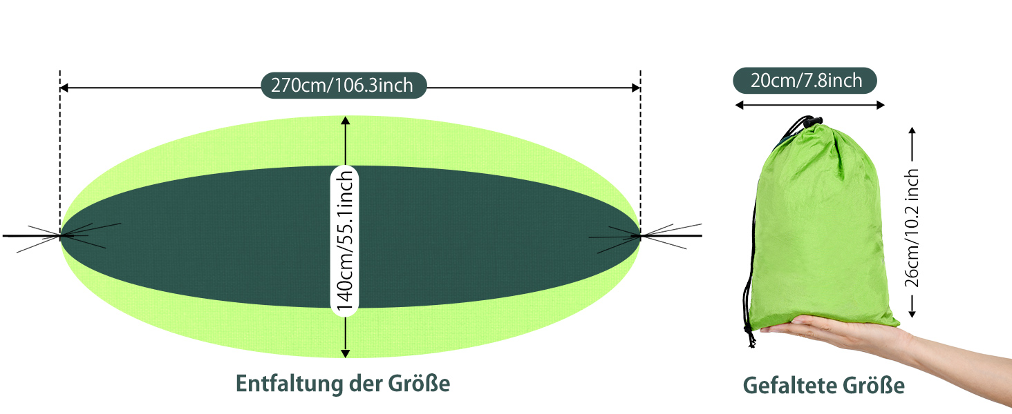 Гамак OTraki для відпочинку на природі 270x140 см: легкий, портативний, нейлон. Ідеально для саду, балкону, кемпінгу та дому.