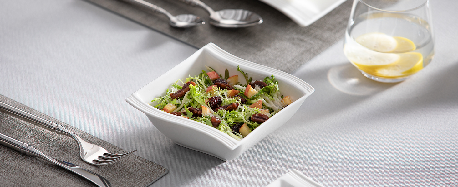 MALACASA Комплект посуду серія Flora, 26 предметів, кремово-білий, порцеляна. Тарілки, супові тарілки, десертні тарілки, великі тарілки, прямокутні блюда.