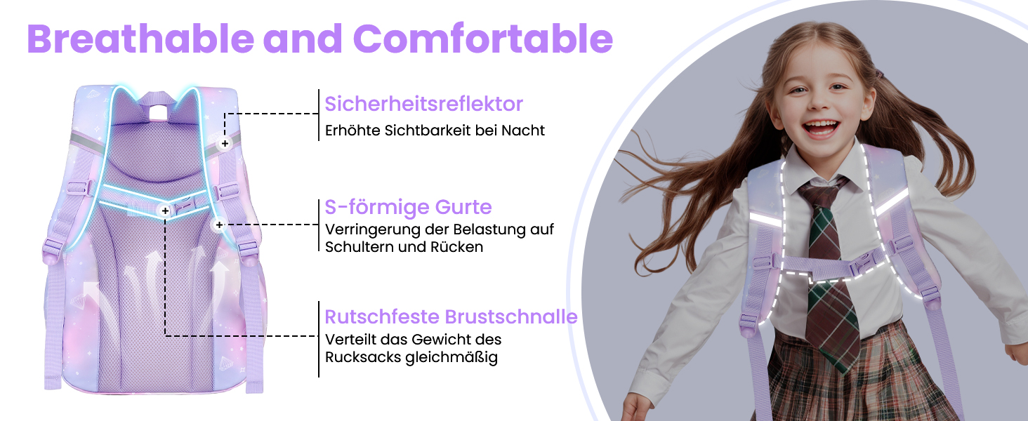 Рюкзак для дівчинки Tanou, 1-4 клас, дитячий шкільний рюкзак, водонепроникний, фіолетовий