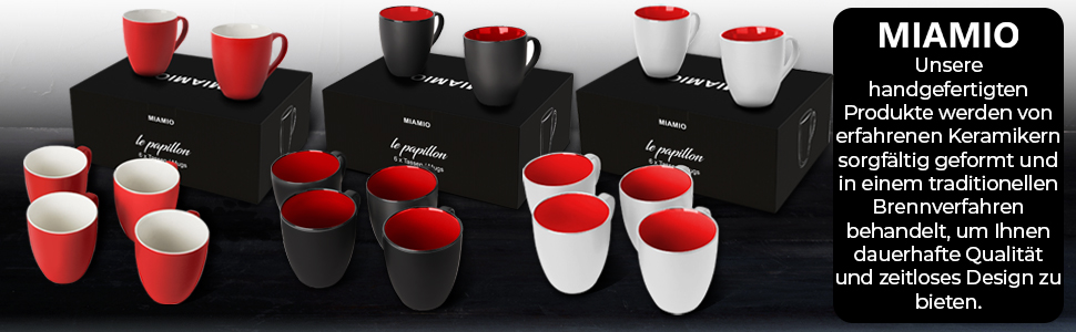 Набір кавових чашок/кавових стаканів Miamio Le Papillon (6 шт, 350 мл) - Біло-червоний