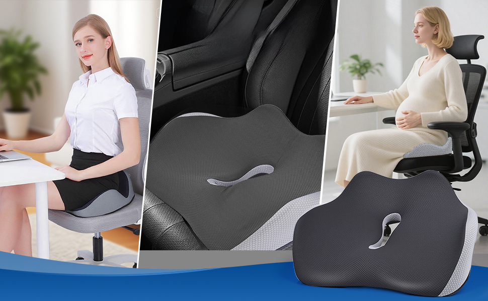 Ортопедична подушка для сидіння LustLocke з піною Memory Foam, для полегшення болю в куприку, геморої, для автомобіля, дивана, офісу та інвалідного візка, сірого кольору