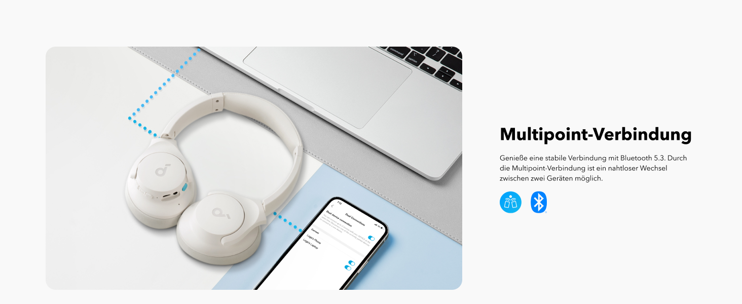 Soundcore Q11i Бездротові навушники-плеєри з Bluetooth, Anker: глибокий бас, 60 годин роботи, Hi-Res Audio, знімні амбушури, Multipoint-з'єднання (білі)