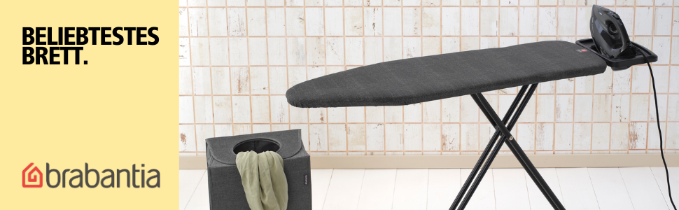 Гладильна дошка Brabantia Bügelbrett B, 124 x 38 см, Denim Black – 100% Fairtrade-бавовна, стабільна, регульована висота, з відсіком для праски