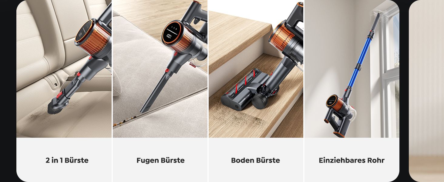 SunSare Бездротовий акумуляторний пилосос 550W/45000Pa/60хв, з базою для зарядки, легкий, тихий, для твердих поверхонь, килимів та шерсті тварин