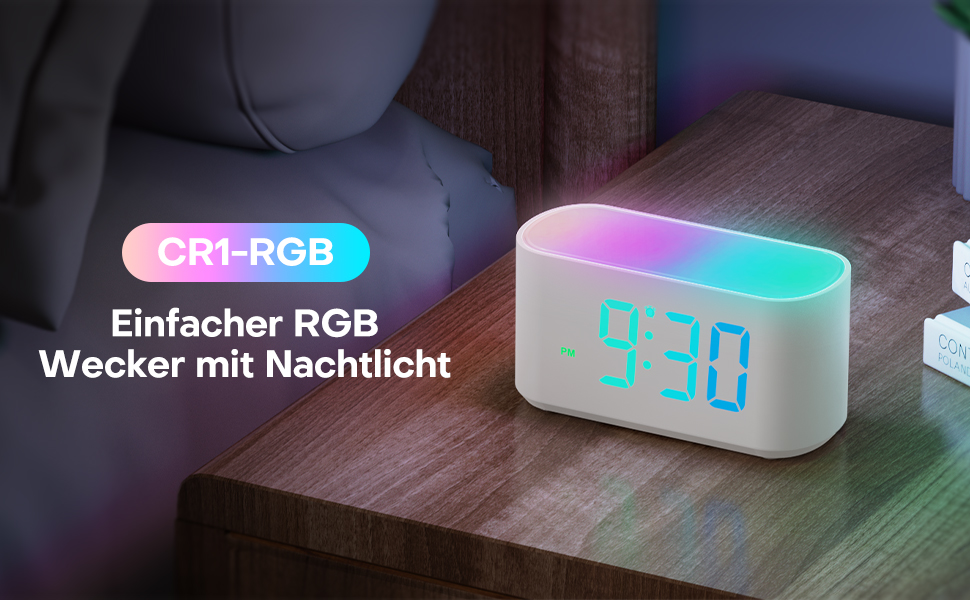 Дитячий цифровий будильник з нічником: 9 RGB кольорів, LED-дисплей з великими цифрами, функція диммера, подарунок для дівчаток та хлопчиків