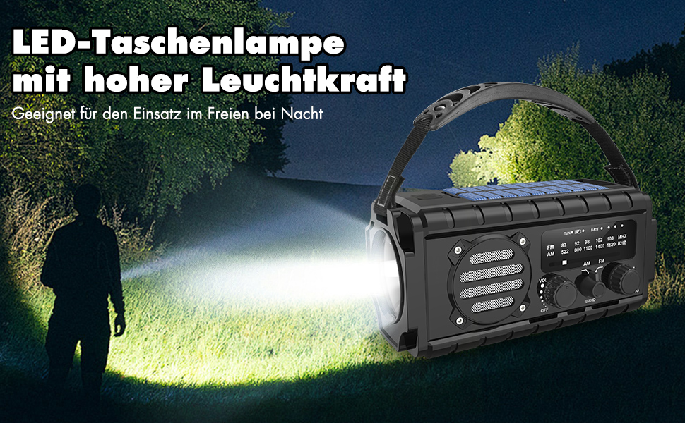 Радіо на сонячній батареї 20000mAh з ручним заводом, AM/FM, LED ліхтарик, SOS сигнал, IPX6, чорний