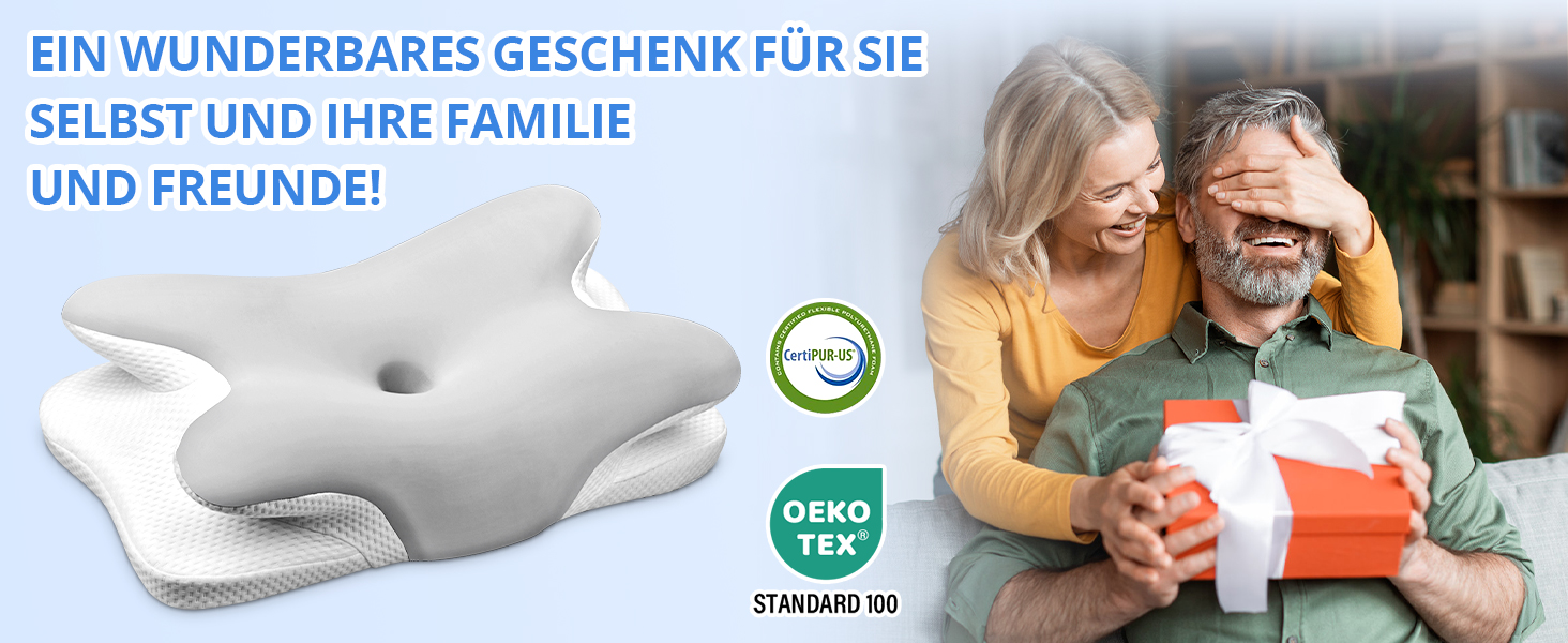 Подушка для шиї Ehomfory з Memory Foam, ергономічна для сну на боці, спині та животі, 67x37x9/12 см (Срібляста)