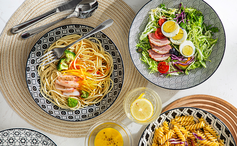 Набір супових тарілок Vancasso HARUKA, 4 шт., 1000 мл, чорний керамічний посуд