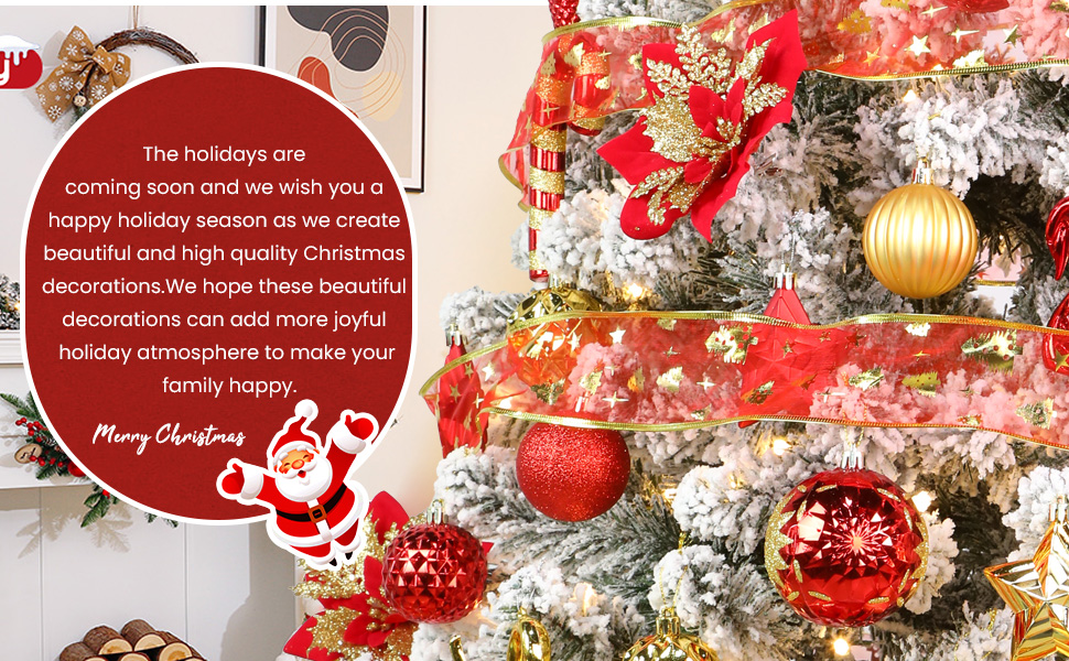 Набір прикрас для ялинки Alupssuc 128 шт: ялинкові кулі, квіти, стрічки, верхівка, гачки (чорний & золотий, синій & золотий, червоний & золотий)