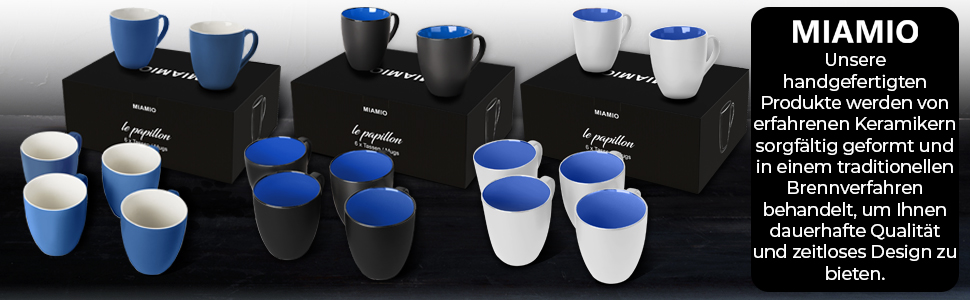 Набір кавових чашок Miamio Le Papillon (6 шт., 350 мл) - біло-червоний/біло-синій