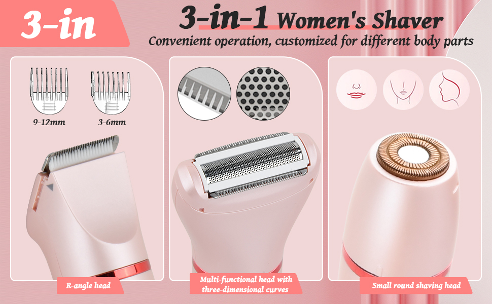 Електричний жіночий тример 3-в-1 для тіла, обличчя та інтимної зони, 3 насадки, IPX7, для жінок