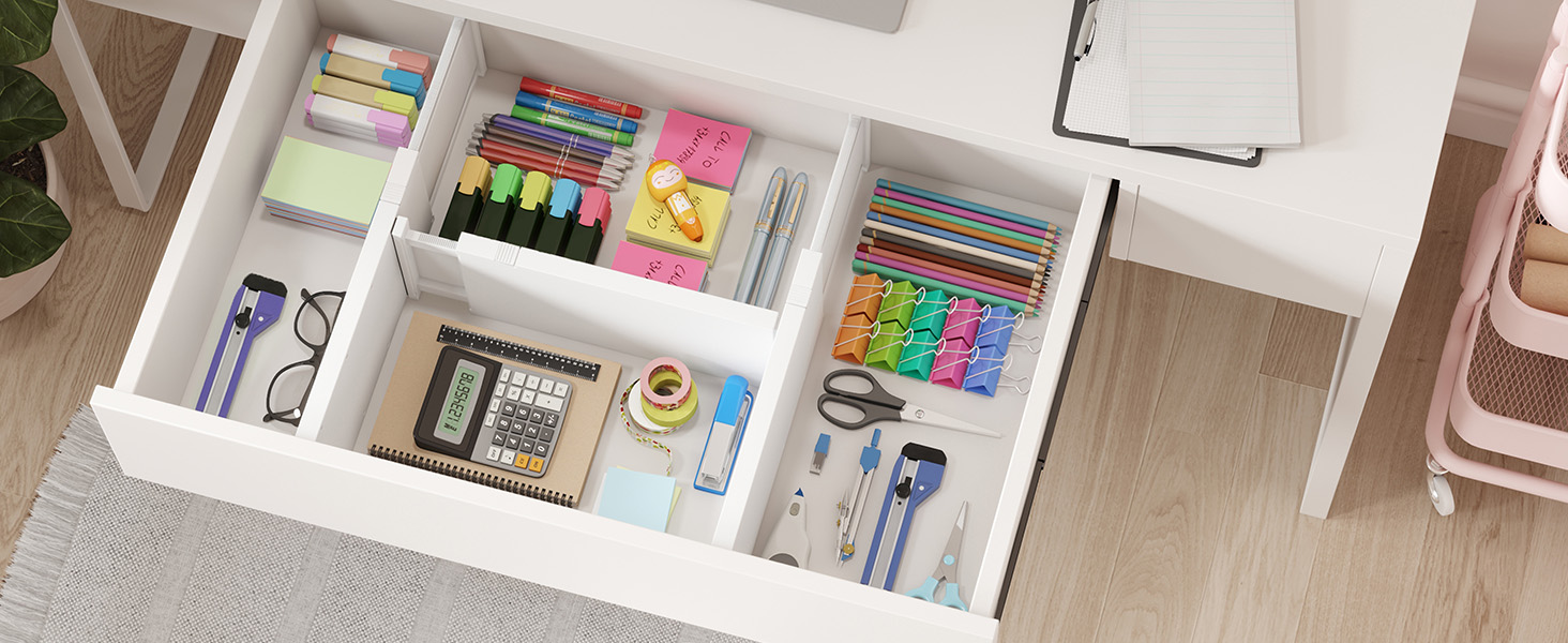 Lifewit Drawer Dividers Set, Plastic, for Internal Length 27–40cm & Height >10.5cm Drawers, Adjustable Organizer System for Closet/Bedroom/Dresser/Kitchen/Office, White (4, for Internal Length 34–50cm & Height ≥15.5cm)