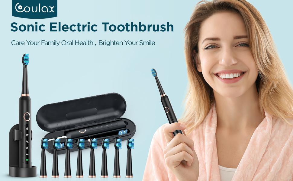 Електрична зубна щітка Sonico з 8 насадок, 5 режимів, чорна. Для подорожей.