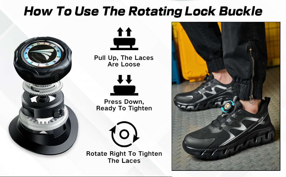 Черевики безпеки унісекс, легкі, спортивні, дихаючі, шнурки/крутильний замок, сталевий підносок, антиковзаючі, 43 EU, чорні