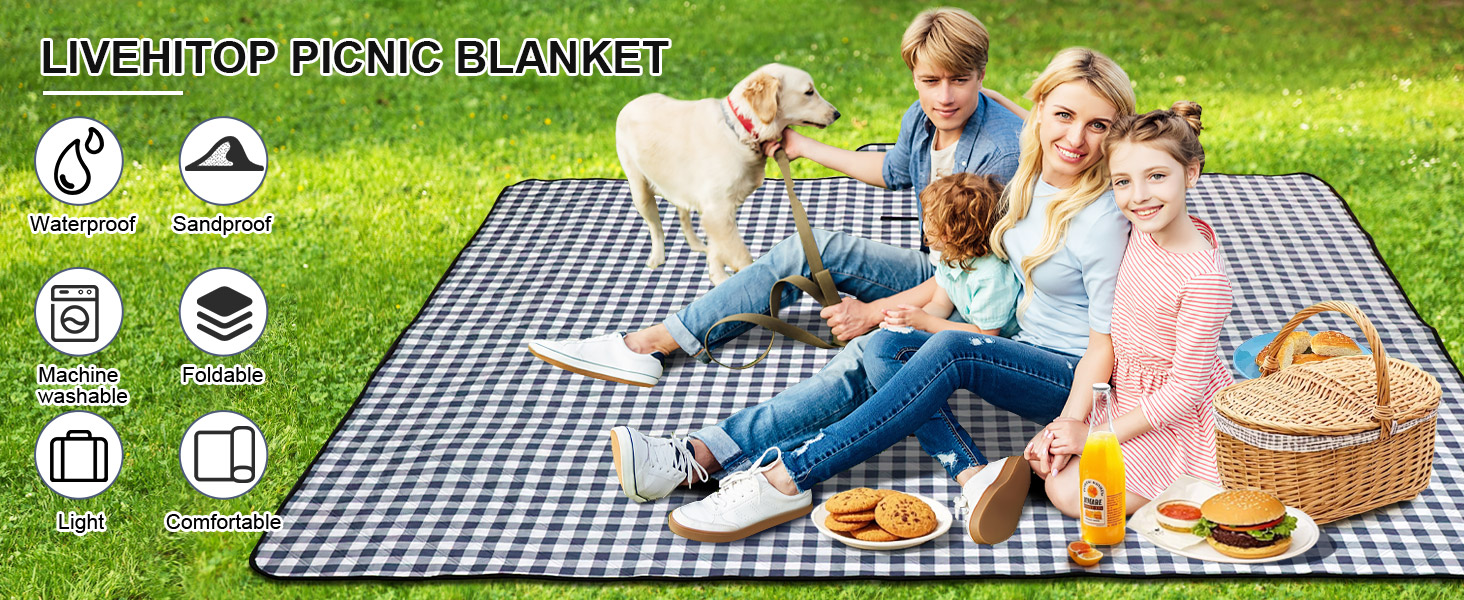 Плед для пікніка LIVEHITOP водонепроникний XXL (200x200 см, бежевий) для пляжу, кемпінгу, парку, BBQ