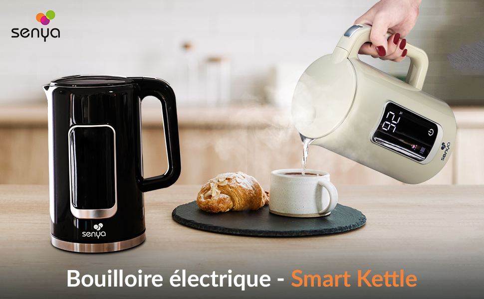 Електричний чайник SENYA 1.7 л з цифровим дисплеєм, 5 температурних програм, підтриманням тепла, 360° та ергономічною ручкою, кремовий