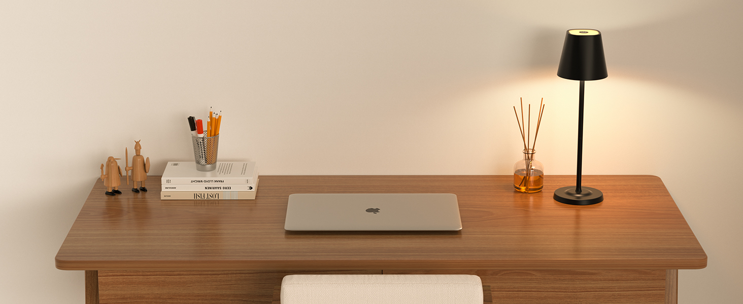 Світлодіодна настільна лампа 3-в-1 бездротова з акумулятором 5500mAh, регульована висота, димування, 3 кольори світла - USB акумуляторна настільна лампа металева водонепроникна сенсорна для дому та вулиці, чорна (набір 2 шт.)