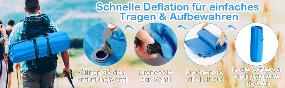 Каремат туристичний самонадувний GYMAX для кемпінгу, на 2 особи з подушками та сумкою, 187 x 131 см, блакитний