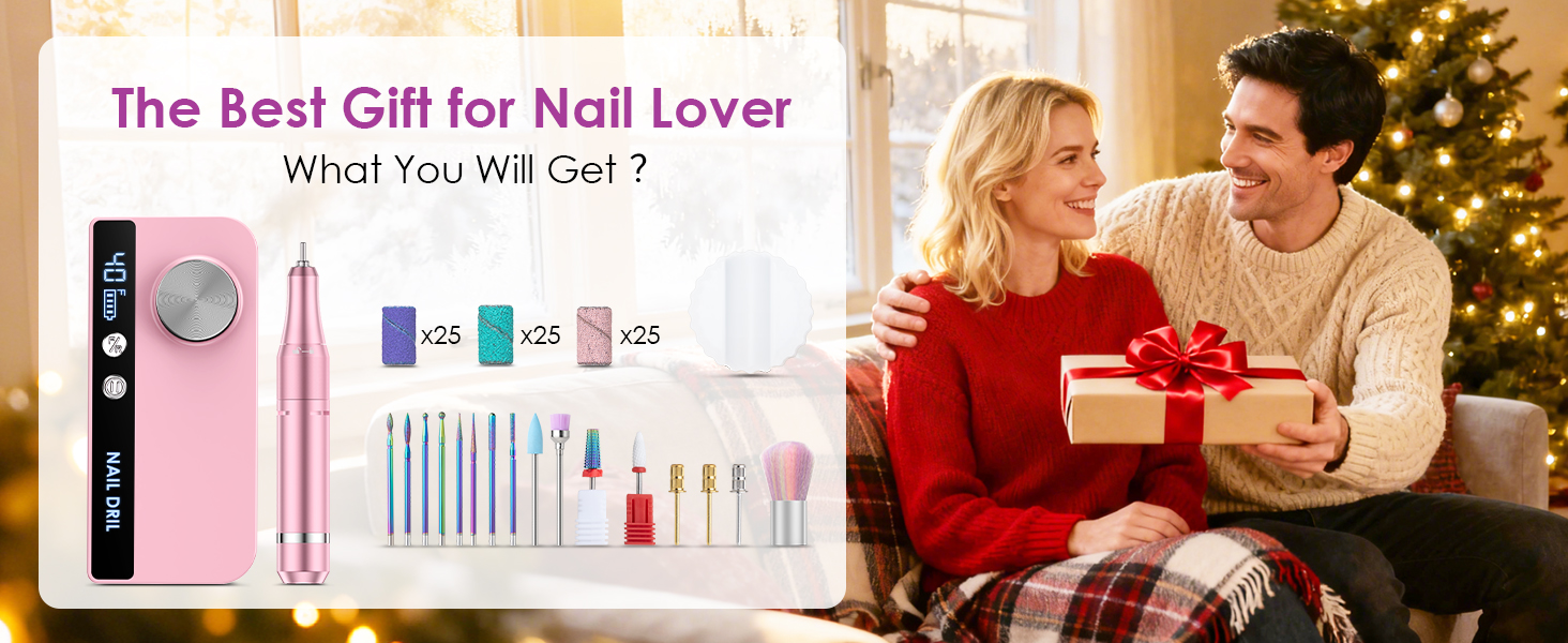 Електричний апарат для манікюру та педикюру з LCD-дисплеєм, 40000 об/хв, 15 насадок, рожевий. Для професійного та домашнього використання