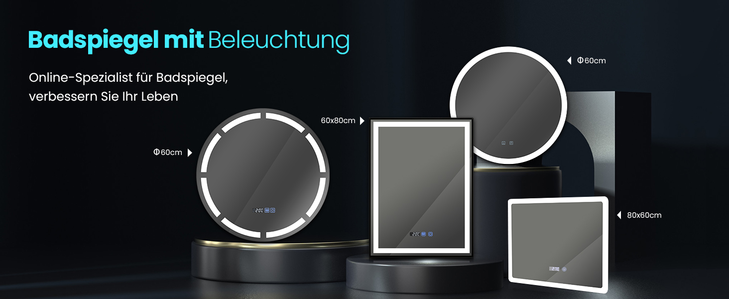 Дзеркало для ванної кімнати YU YUSING з підсвічуванням 60x80 см, антизапітніння, 3 кольори світла, регулювання яскравості, LED, годинник, IP44, металевий каркас, вертикальне, срібне