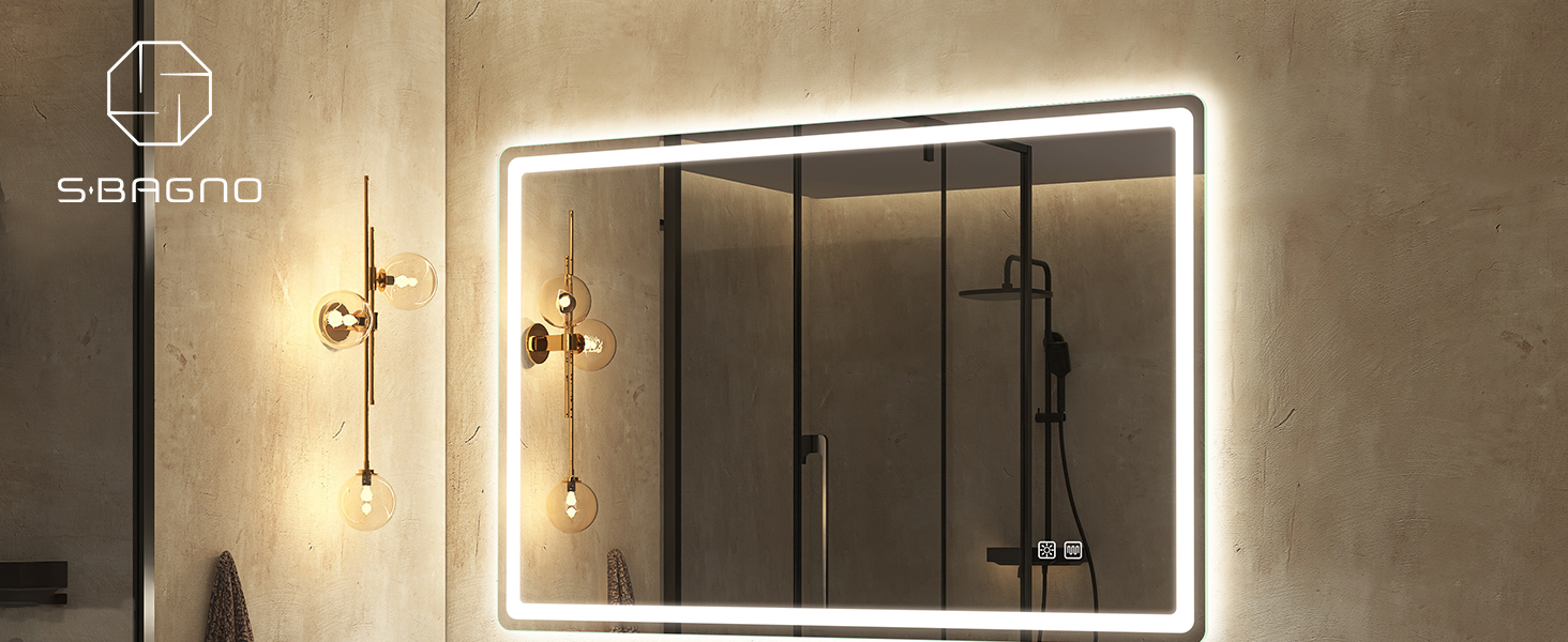 Дзеркало для ванної кімнати S'bagno з підсвічуванням 100x70 см, LED, з полицею, антизапар, 3 колірні температури, регулювання яскравості, HD скло, IP44, горизонтальне/вертикальне встановлення, M55 (без Bluetooth)