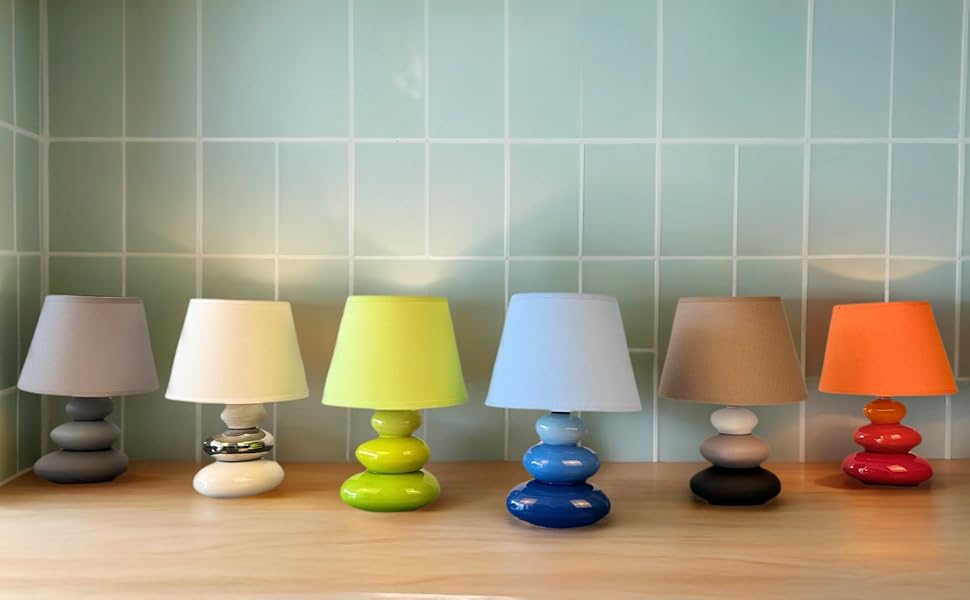 Нічна лампа 'Ліна' блакитна: керамічна настільна лампа з абажуром, LED, E14, 230V