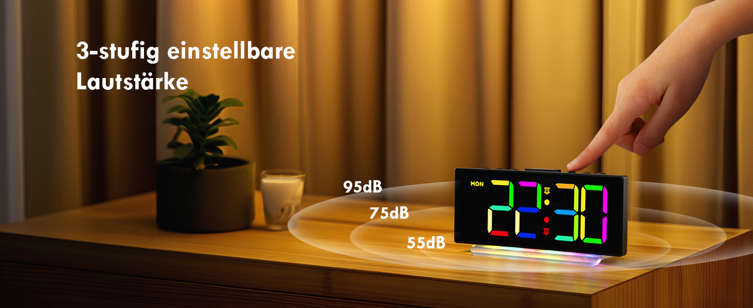 Цифровий LED будильник з RGB підсвіткою (7 кольорів), мережевий будильник з 2 сигналами, функцією Snooze, регулюванням гучності та яскравості, формат 12/24г, багатоколірний