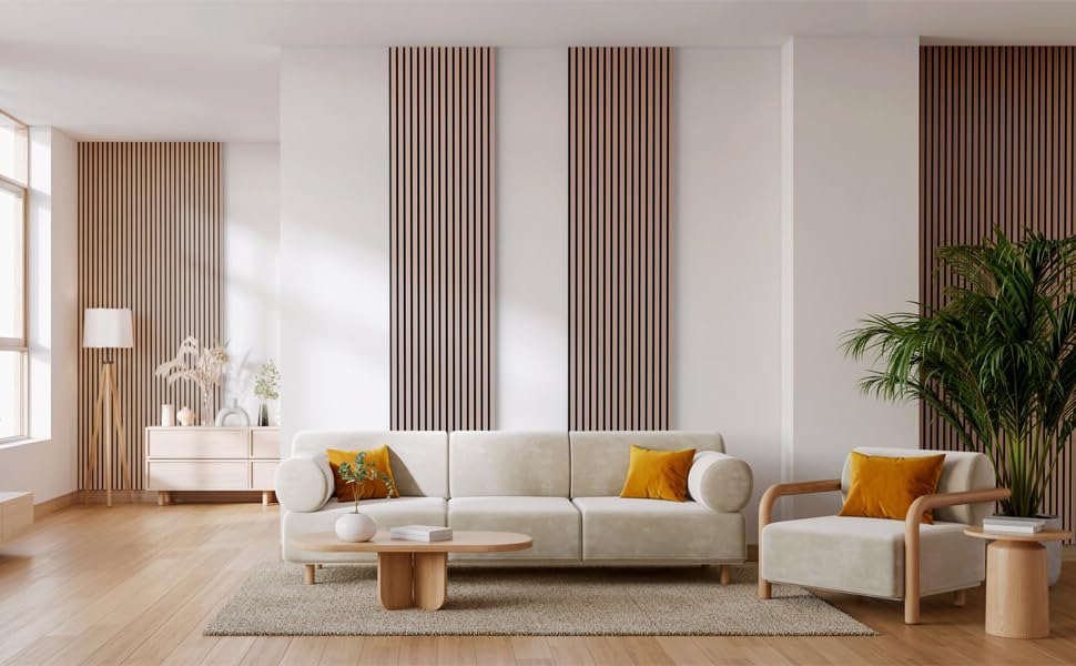 Акустичні панелі Arebos 10x60 см, настінна ламельна стіна в стилі темного дуба для стін та стелі, шумопоглинаючі декоративні панелі (набір 4 шт.)