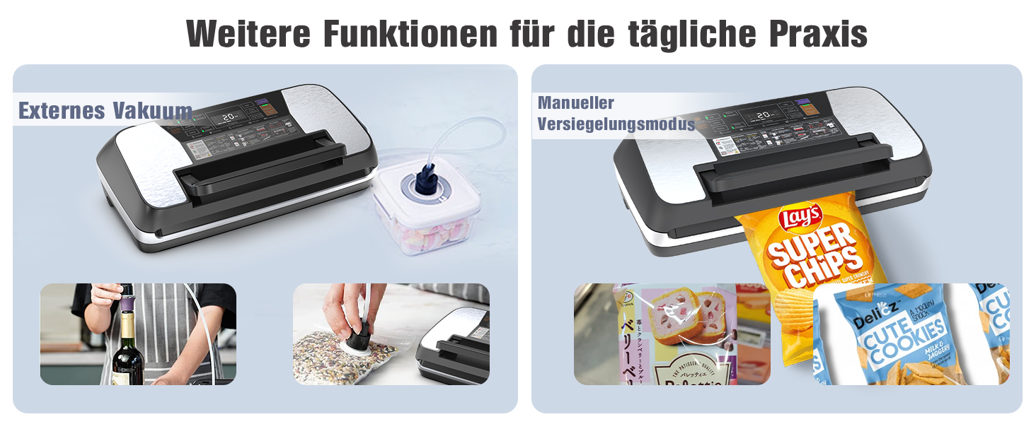 Вакуумний пакувальник OidoZac 85kPa, 12-в-1, з подвійною зварювальною лінією, вбудованим різаком та контейнером для пакетів, срібно-чорний