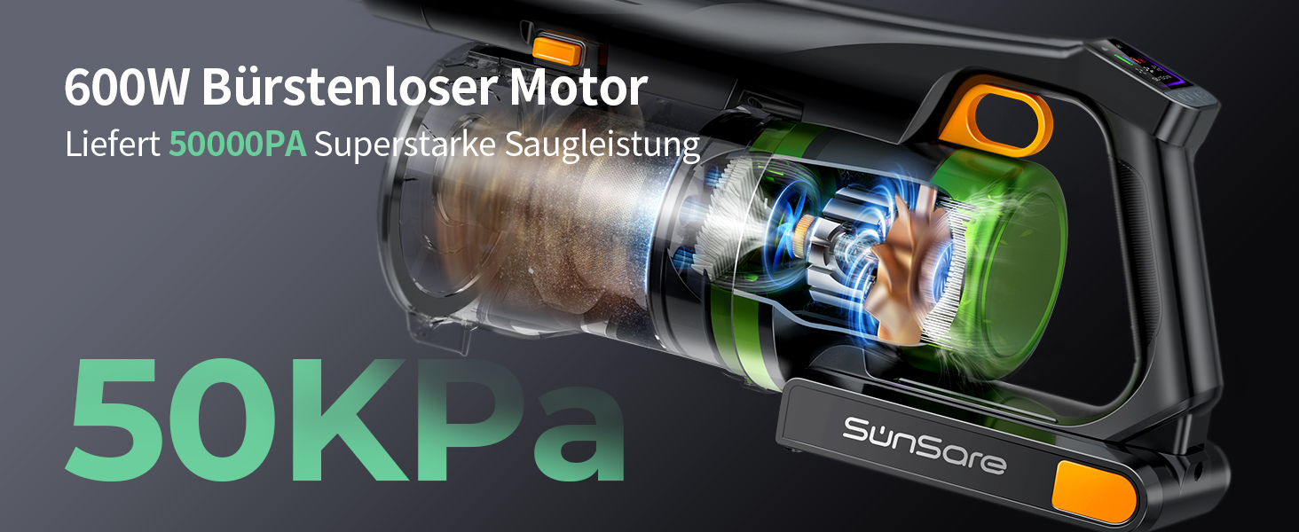 Акумуляторний бездротовий пилосос SunSare 600W з HD-дисплеєм, ароматерапією та захистом від намотування волосся. Ідеальний для тварин, килимів, твердих підлог та авто.