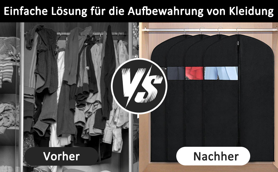 Чохли для одягу 4 шт. Чорні, 60 x 120 см, для зберігання та подорожей, з блискавкою, захист від пилу та молі