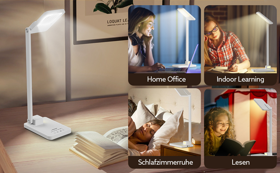 LED лампа настільна LENDOO з двома головками, регульована яскравість 700 люмен, 5 рівнів регулювання, 5 кольорових режимів, USB-порт для зарядки та вбудований акумулятор 2000mAh, для дітей, спальні, читання (білий - квадратна)