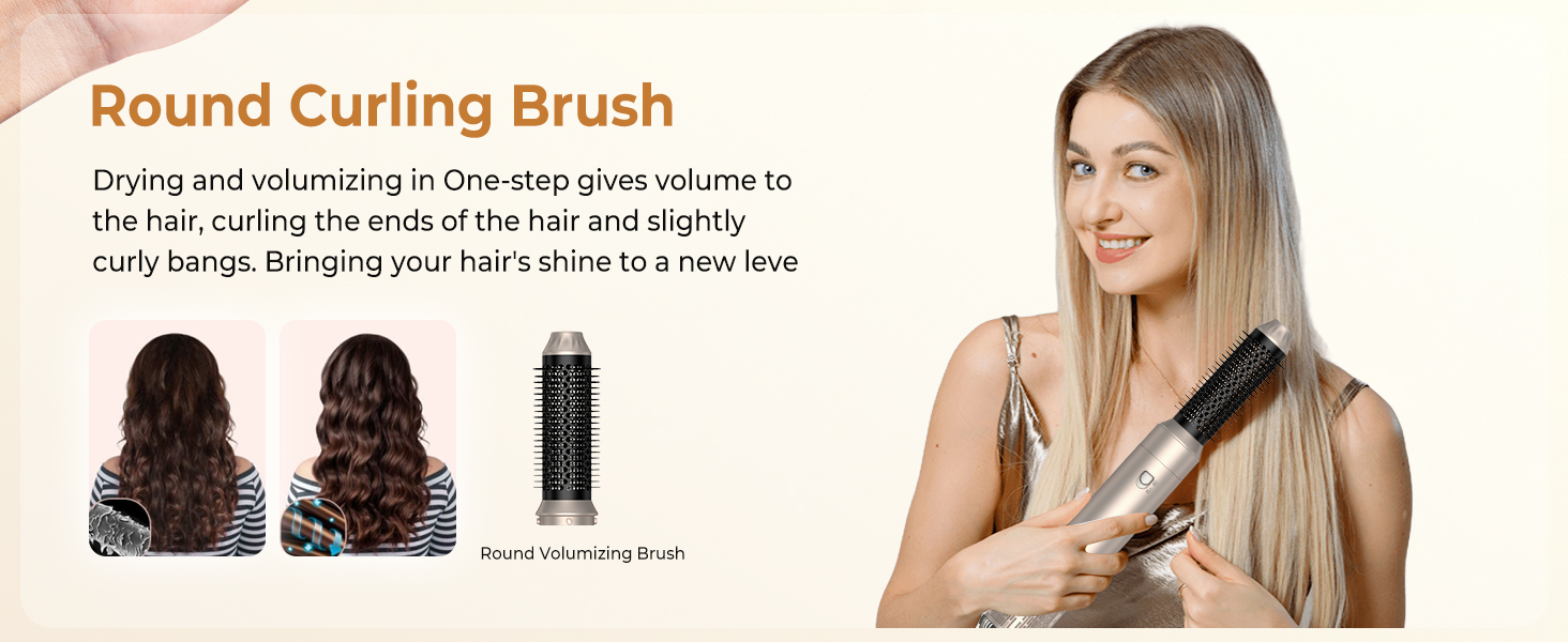 UKLISS Hairstyler 6 в 1 Airbrush: професійний набір для укладки волосся | 1000W | Air Curler, фен-щітка, стайлер для локонів, об'єму та випрямлення | Золотий