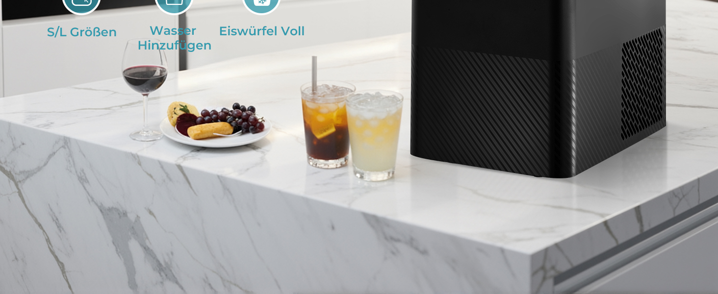 Машина для льоду FOHERE портативна, самоочисна, 14 кг/24 год, 2 розміри, компактний дизайн, керування однією кнопкою, інтелектуальні сповіщення, з лопаткою та кошиком для дому/бару/офісу/кемпінгу (чорний)